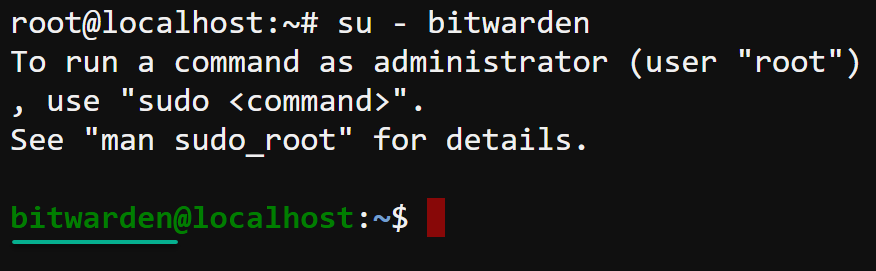 Switching to the Bitwarden dedicated user account