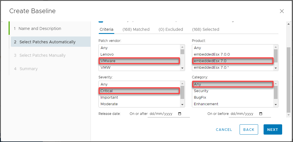 Specifying the patch criterion