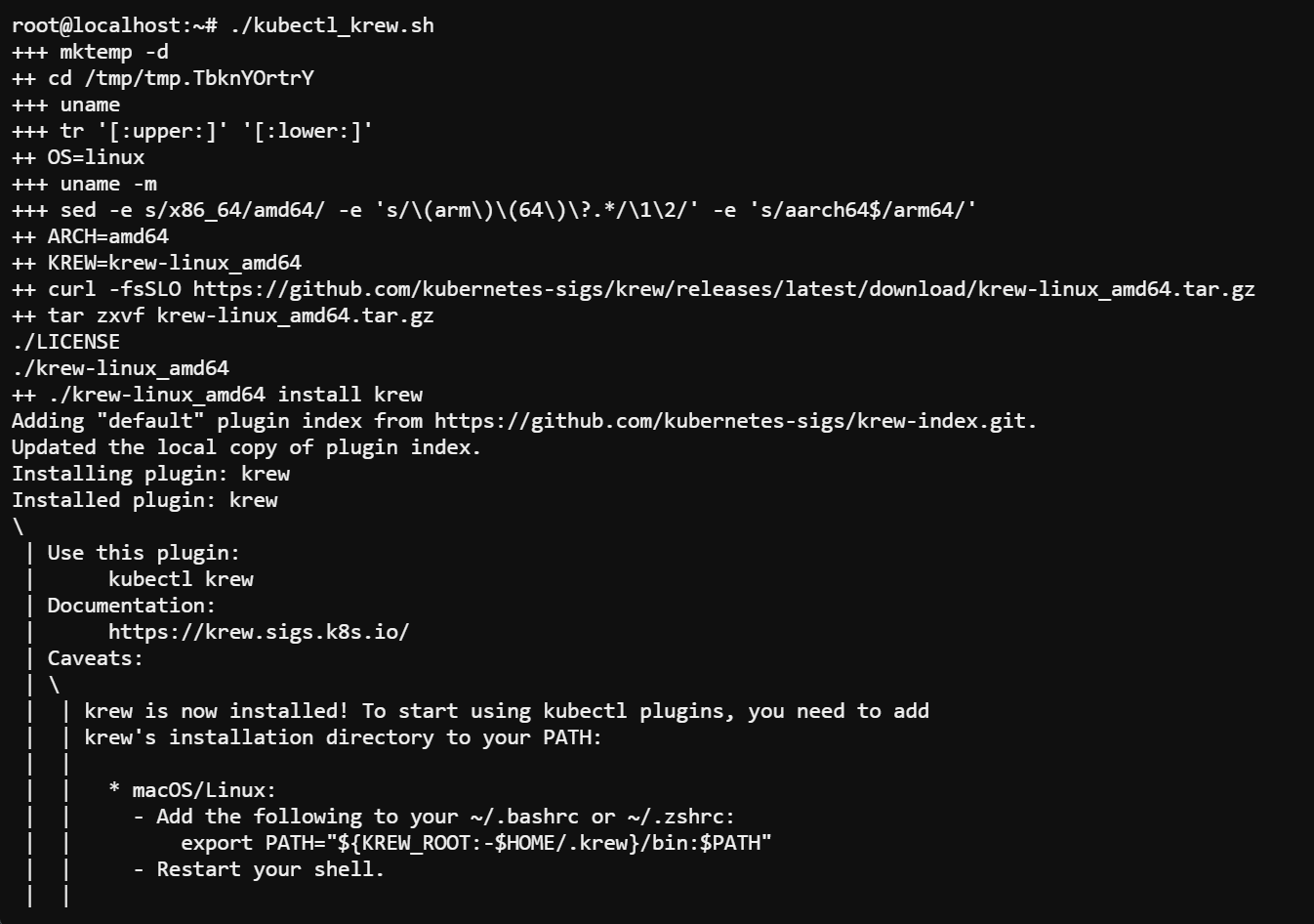Installing the Kubectl Krew plugin manager via the kubectl_krew.sh Bash script
