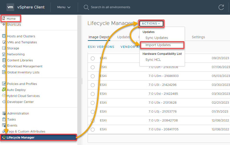 Importing VMware patches in the vCenter Server