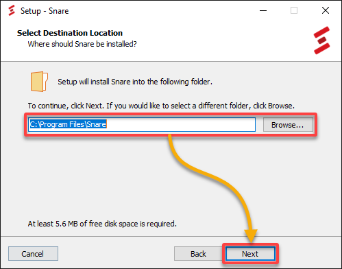 Setting up the Snare Syslog Agent’s installation folder 