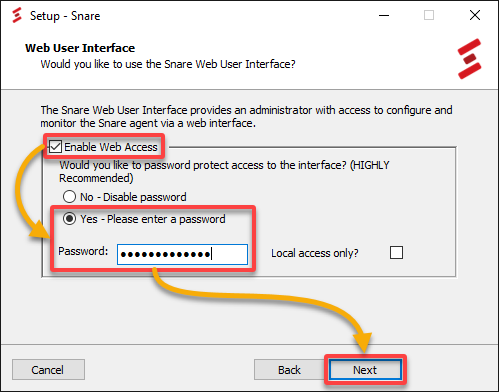 Enabling web access to the Snare Syslog Agent