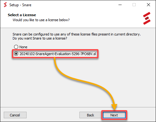 Selecting a license for the Snare Syslog Agent