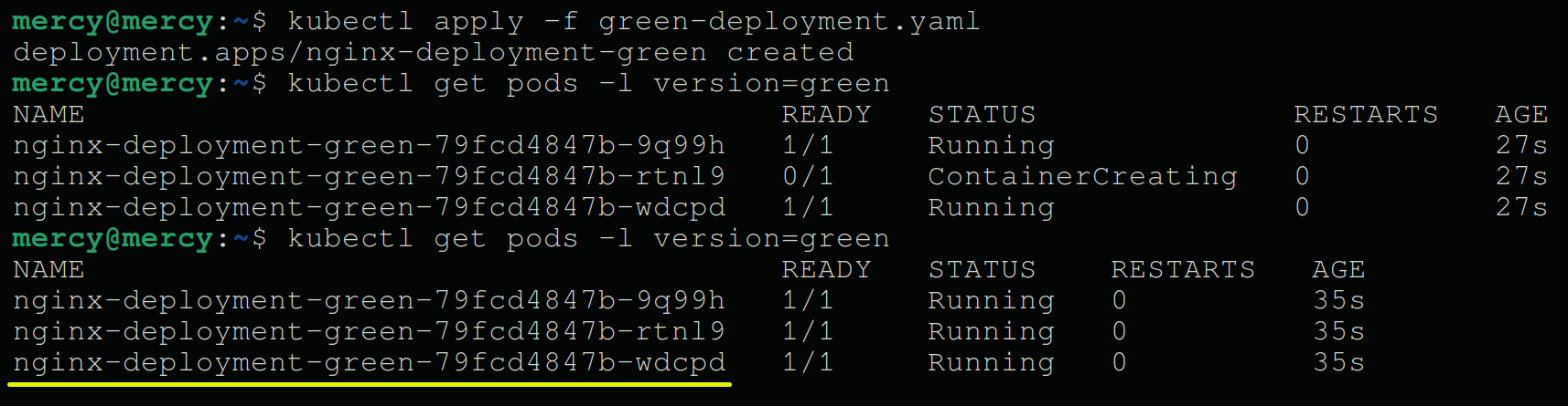 Creating and verifying the green deployment