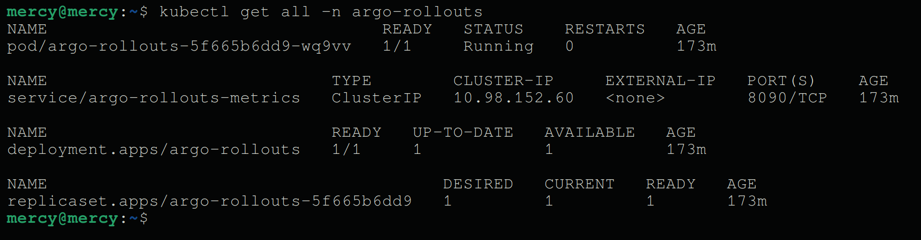 Confirming Argo Rollouts resources