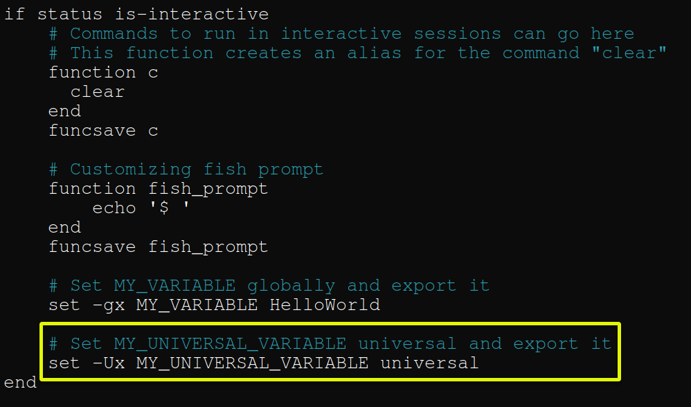 Setting a universal environment variable in the fish configuration file