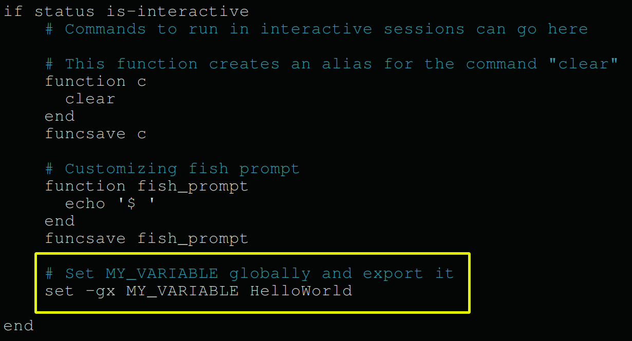 Setting an environment variable in the fish configuration file