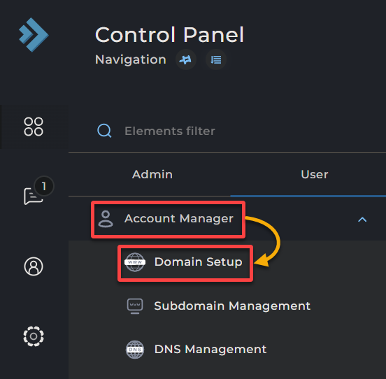 Initiating configuring domains within the DA