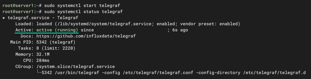 Starting and verifying the Telegraf service