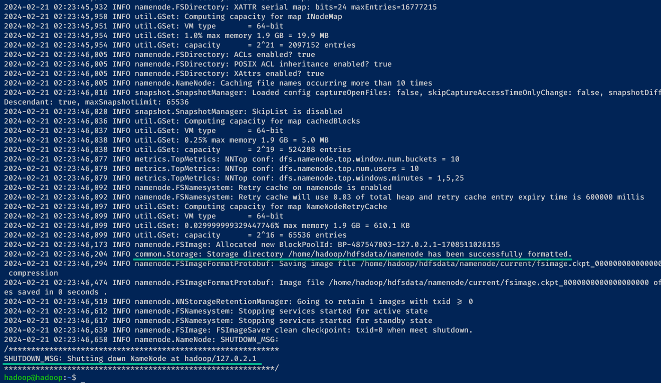 Formatting the DFS namenode filesystem