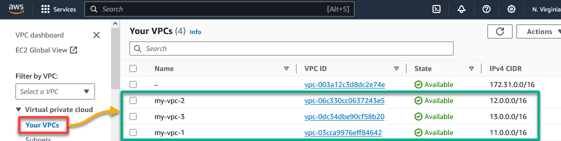 Viewing the newly created VPCs