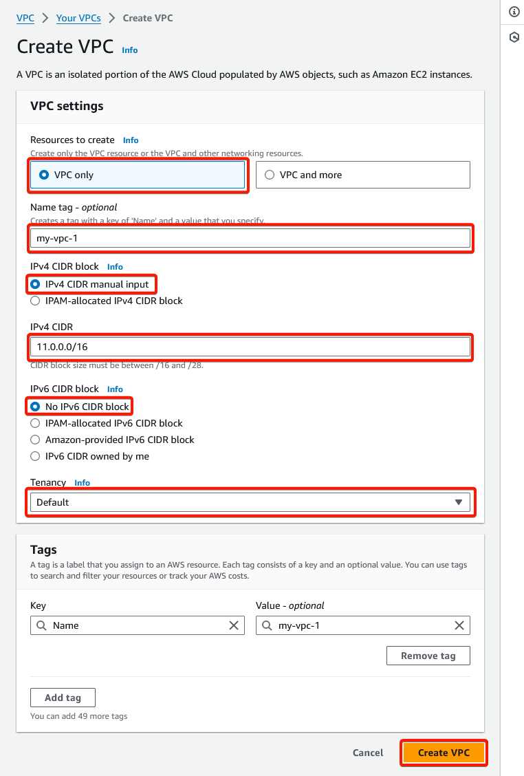 Creating a new VPC 