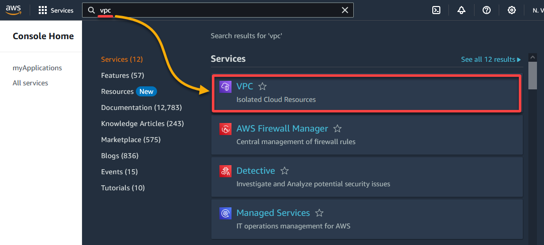 Accessing the VPC dashboard