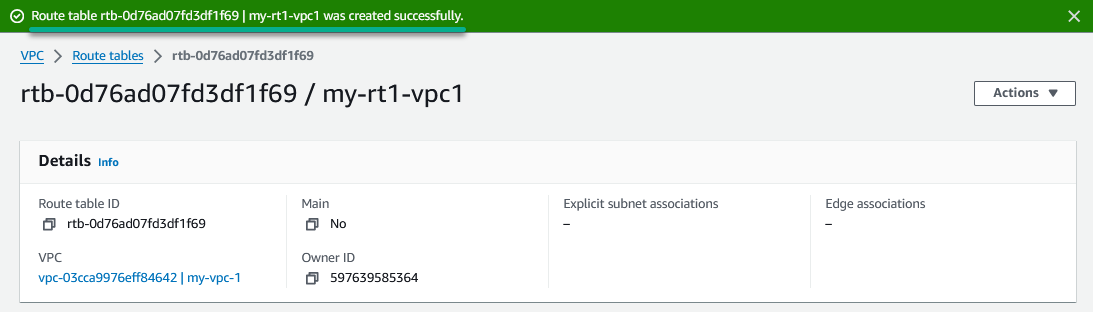 Confirming successful route table creation