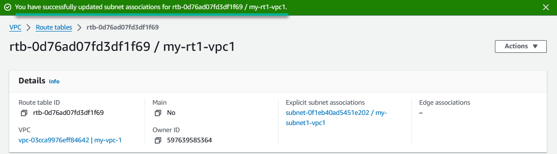 Confirming the Subnet association is successful