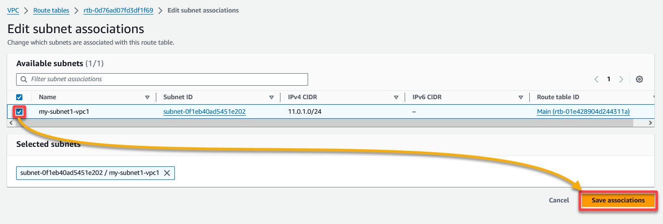 Selecting (and excluding) subnets to associate with the set Route Table