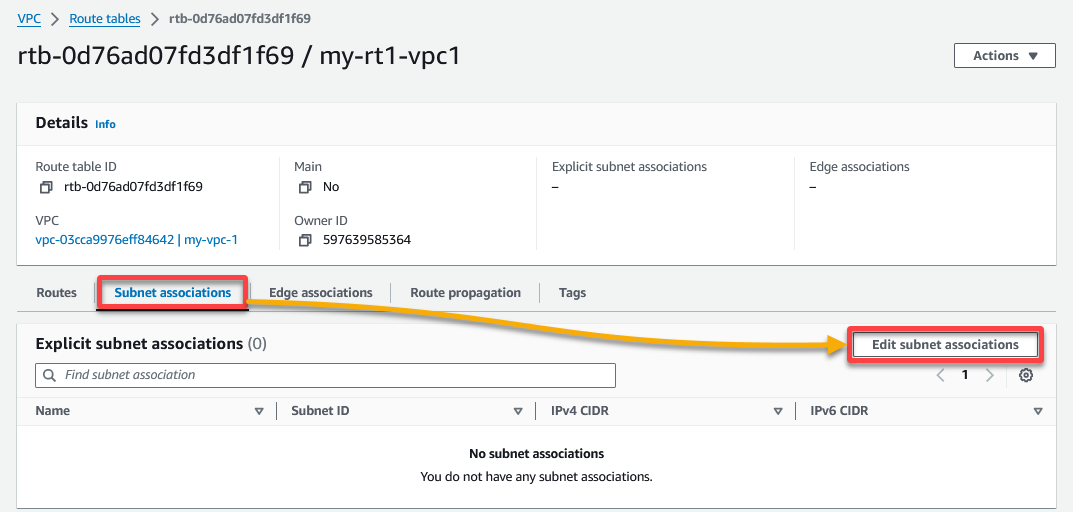 Editing the Subnet associations