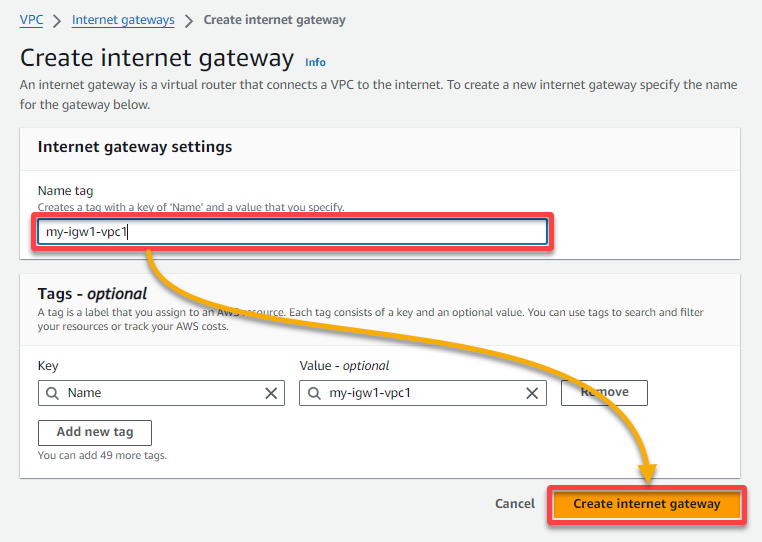 Creating a new Internet Gateway for the VPC