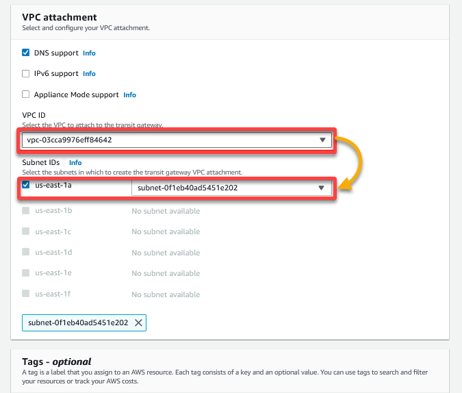 Configuring the VPC attachment