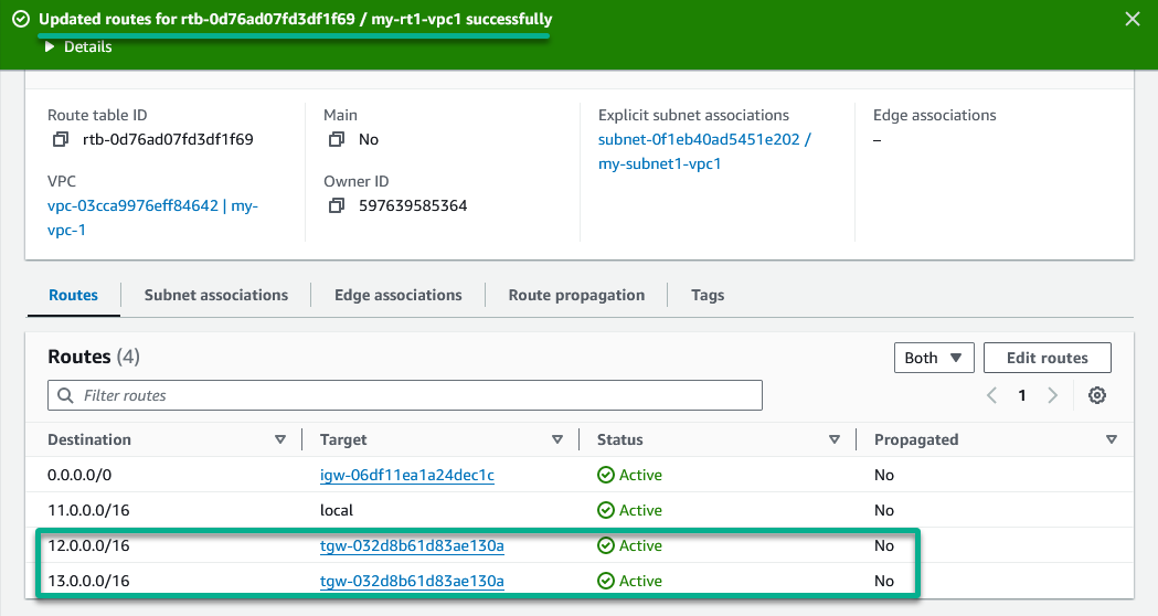 Verifying the routes update is successful