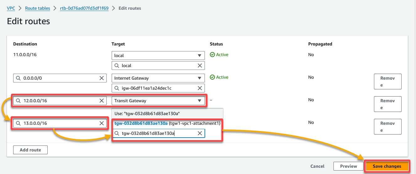 Adding routes to specific VPCs