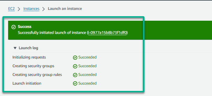 Confirming the successful EC2 instance creation