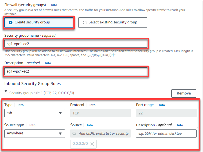 Creating a new security group for the EC2