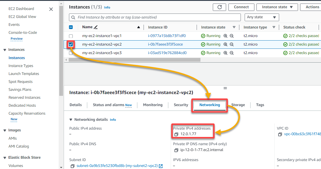 Finding the private IP of the second EC2 instance