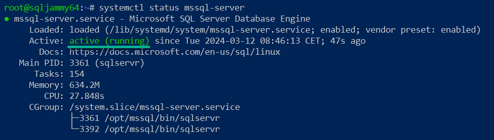 Verifying the MSSQL Service status