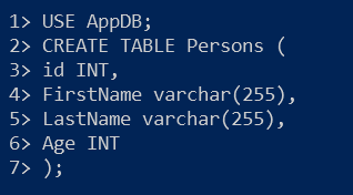 Creating a table called Persons