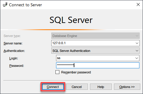 Connecting to the MSSQL Server via SSMS