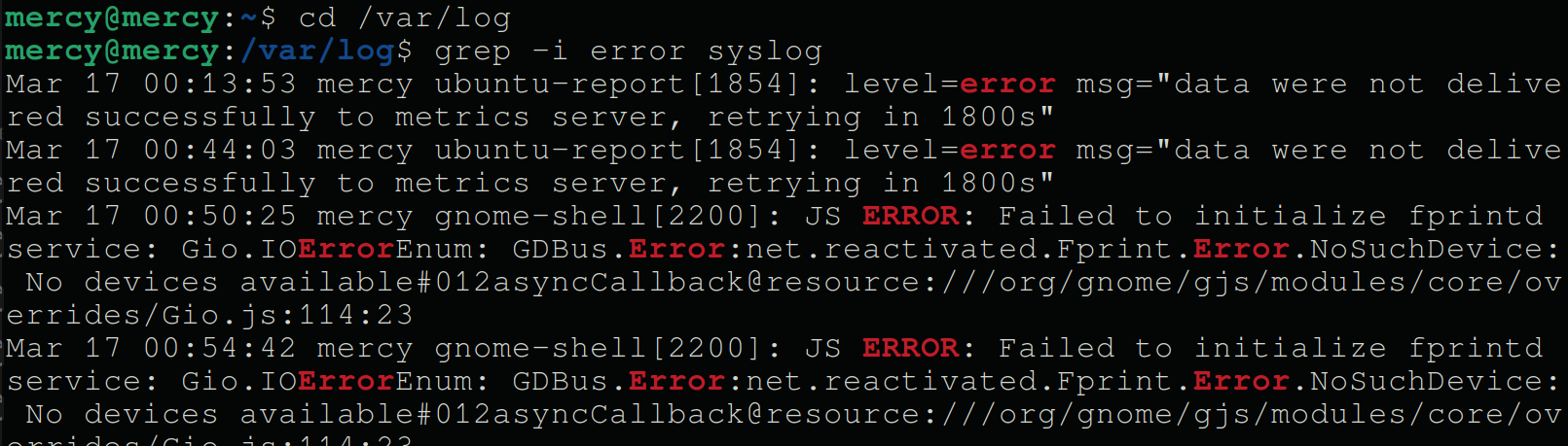 Finding error logs