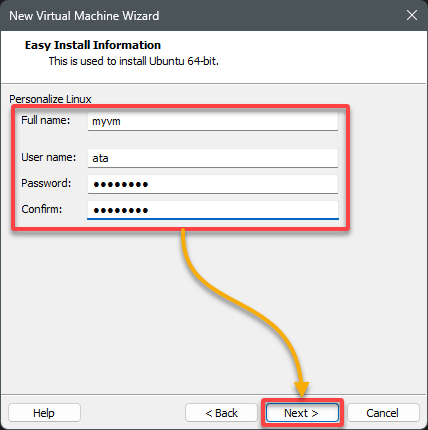 Setting the VM’s admin credentials