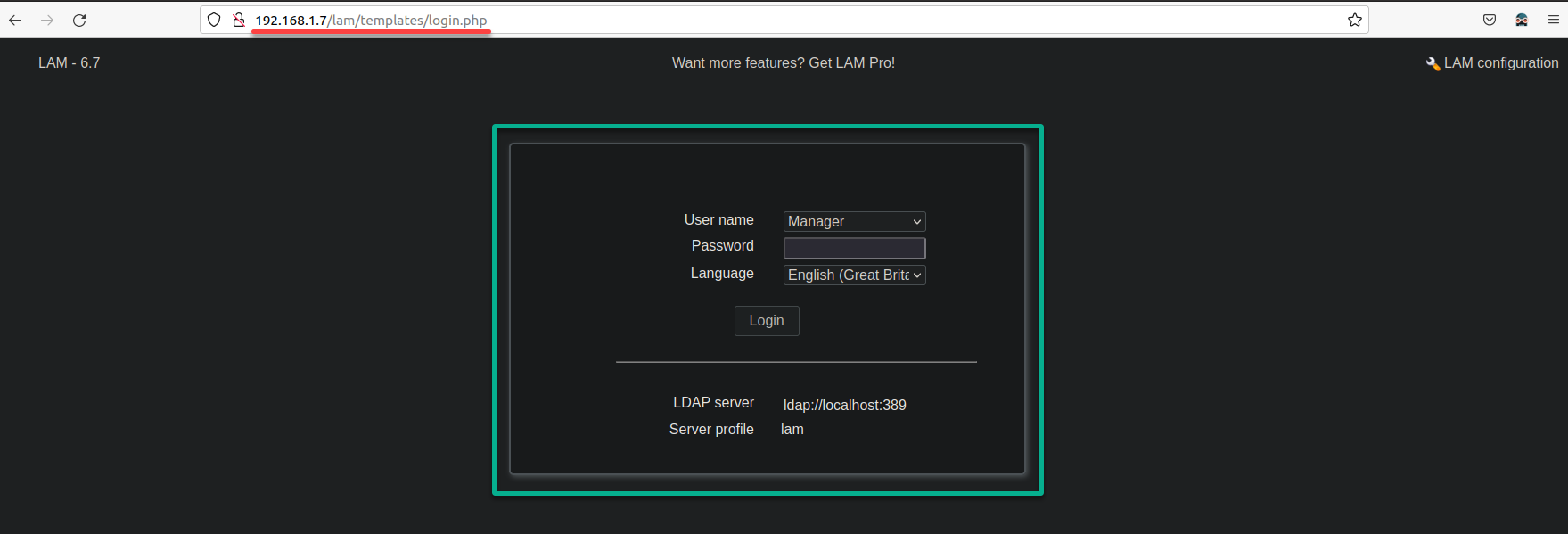 Accessing the LAM web interface