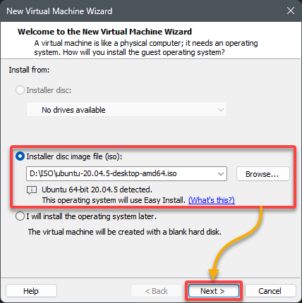 Selecting the ISO image file