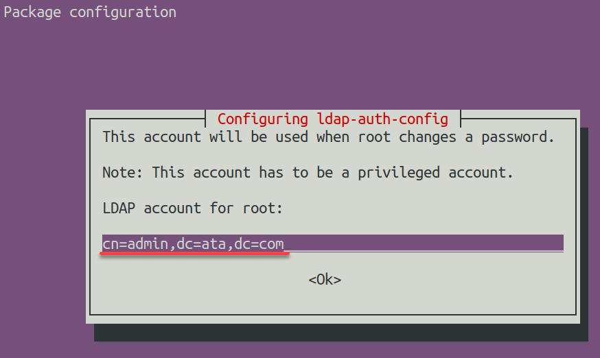 Provide the LDAP account for the root