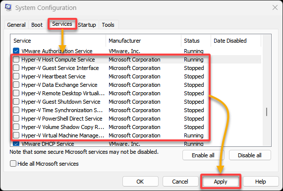 Disabling Hyper-V-related services