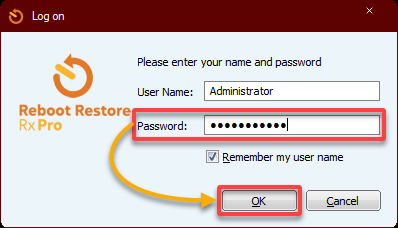 Logging in to Reboot Restore Rx Pro