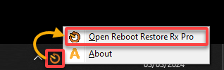 Opening Reboot Restore Rx from the system tray