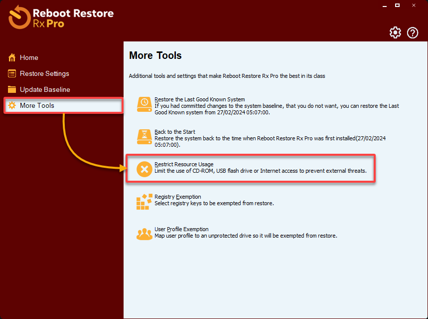 Bringing up the related settings for restricting resource usage