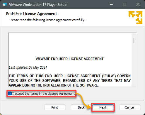 Accepting the license agreement