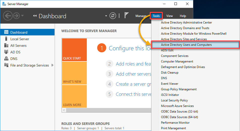 Accessing the Active Directory Users and Computers