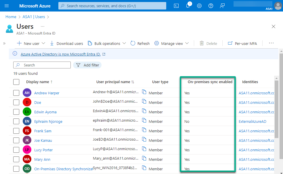 Verifying on-premises AD users have synchronized with Azure AD 
