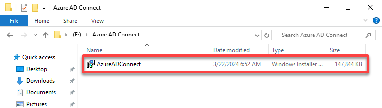 Executing the Azure AD Connect tool installer