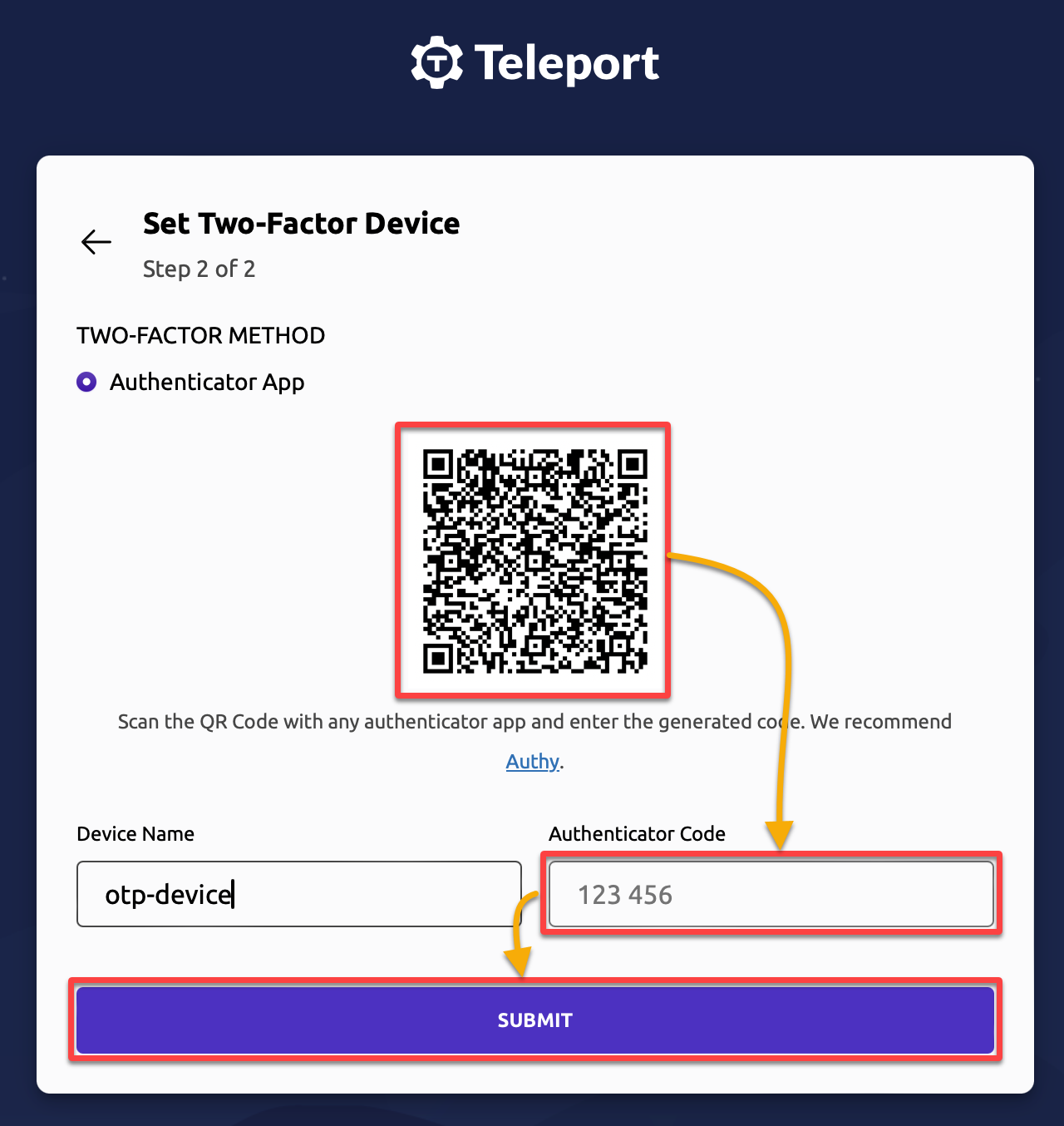 Setting up two-factor authentication