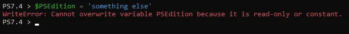 Attempting to change the $PSEdition variable’s value