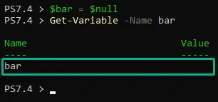 Defining a null variable