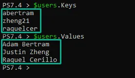 Reading element keys and values