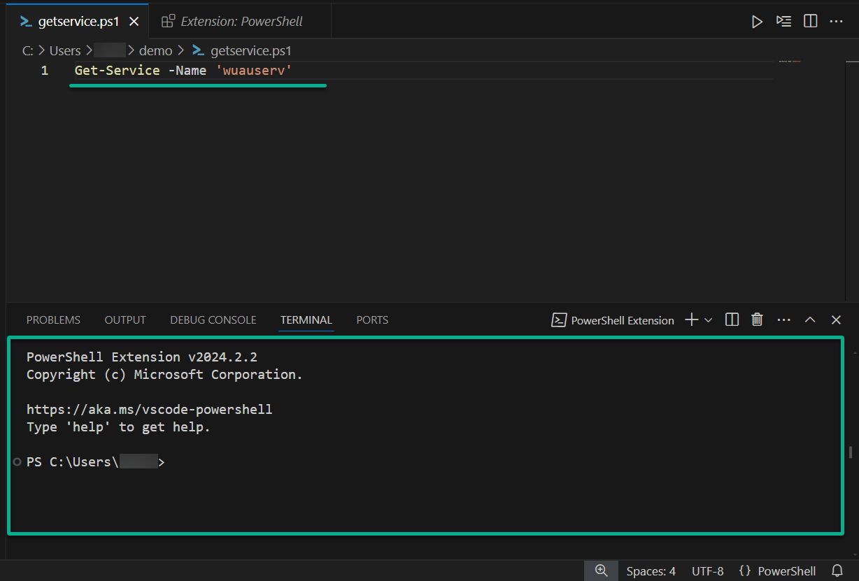 Confirming the changes to the editor and viewing the terminal