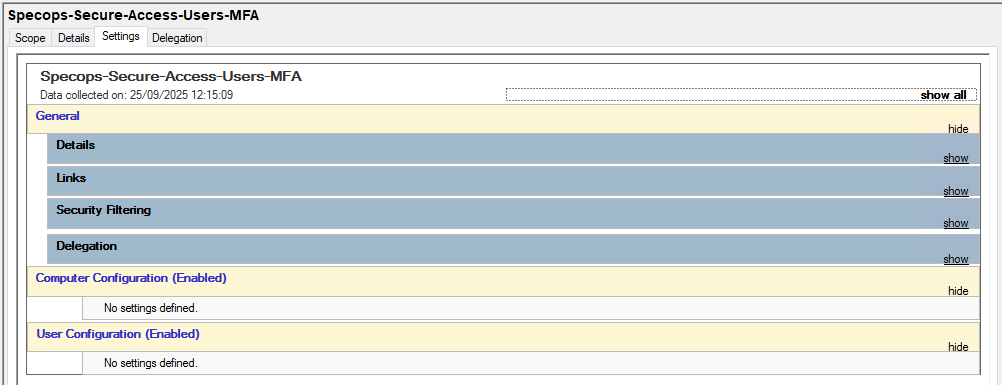 Specops Secure Access Users MFA Group Policy configuration